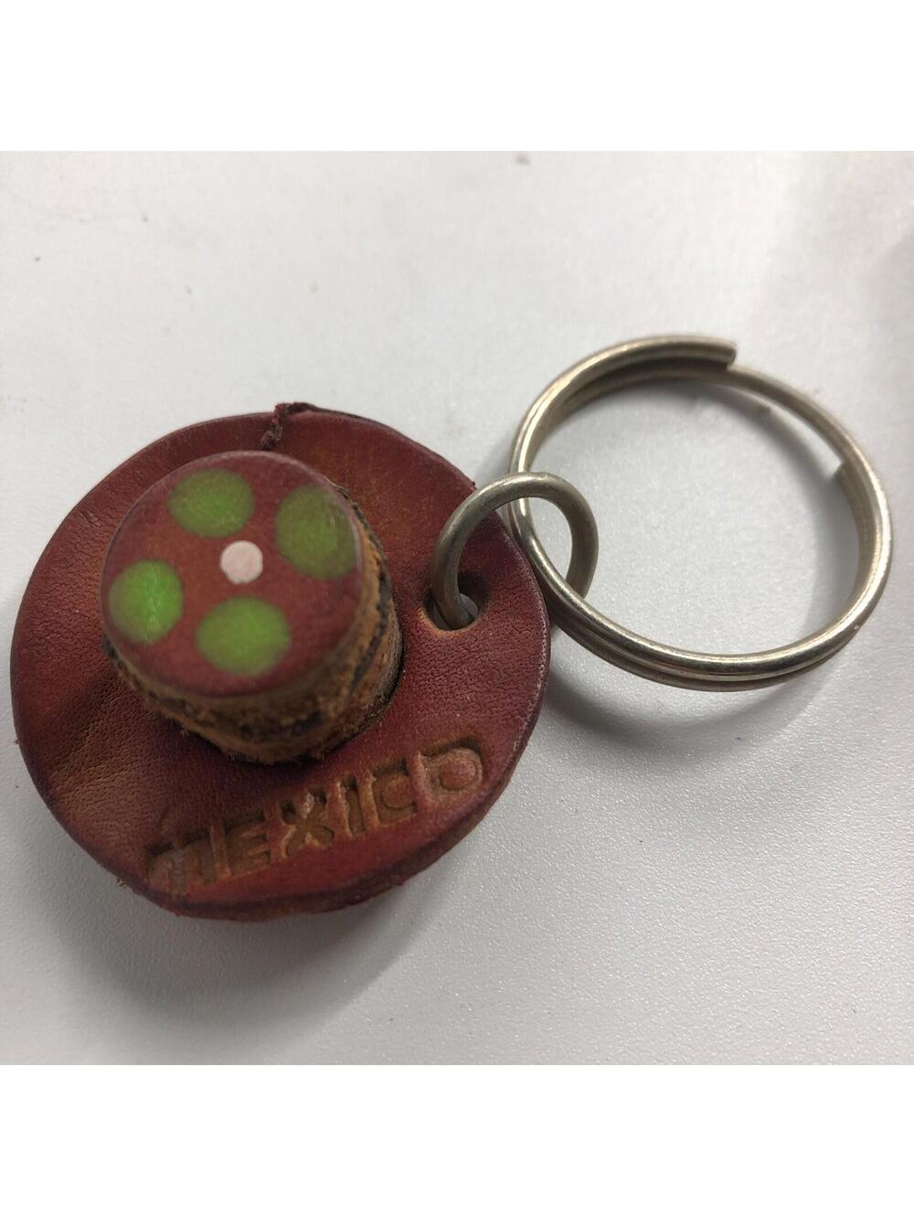 Handmade MEXICO Leather Mini Hat 2" Keychain Travel Souvenir vintage